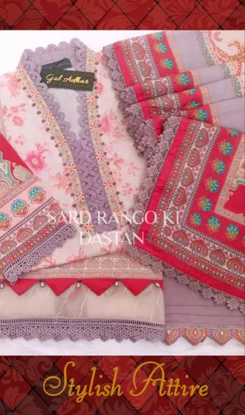 Pakistani Original Guladhar Premium Cambric Cotton Stitched 3pcs _ Pink Beige